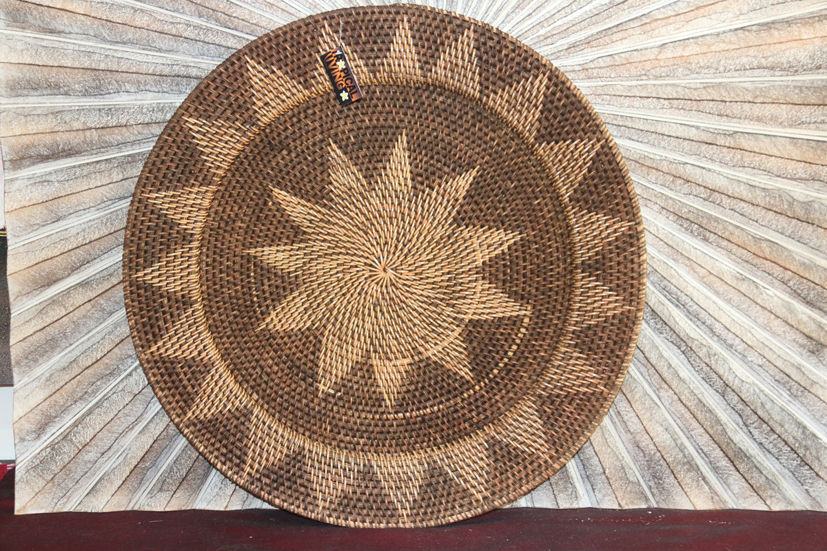 NEW Bali Woven Rattan Platter with Motif - Balinese Woven Rattan Wall Art 60cm