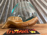 NEW Balinese Hand Blown Glass Bowl on Suar Wood Buddha Hands - Quality Wood