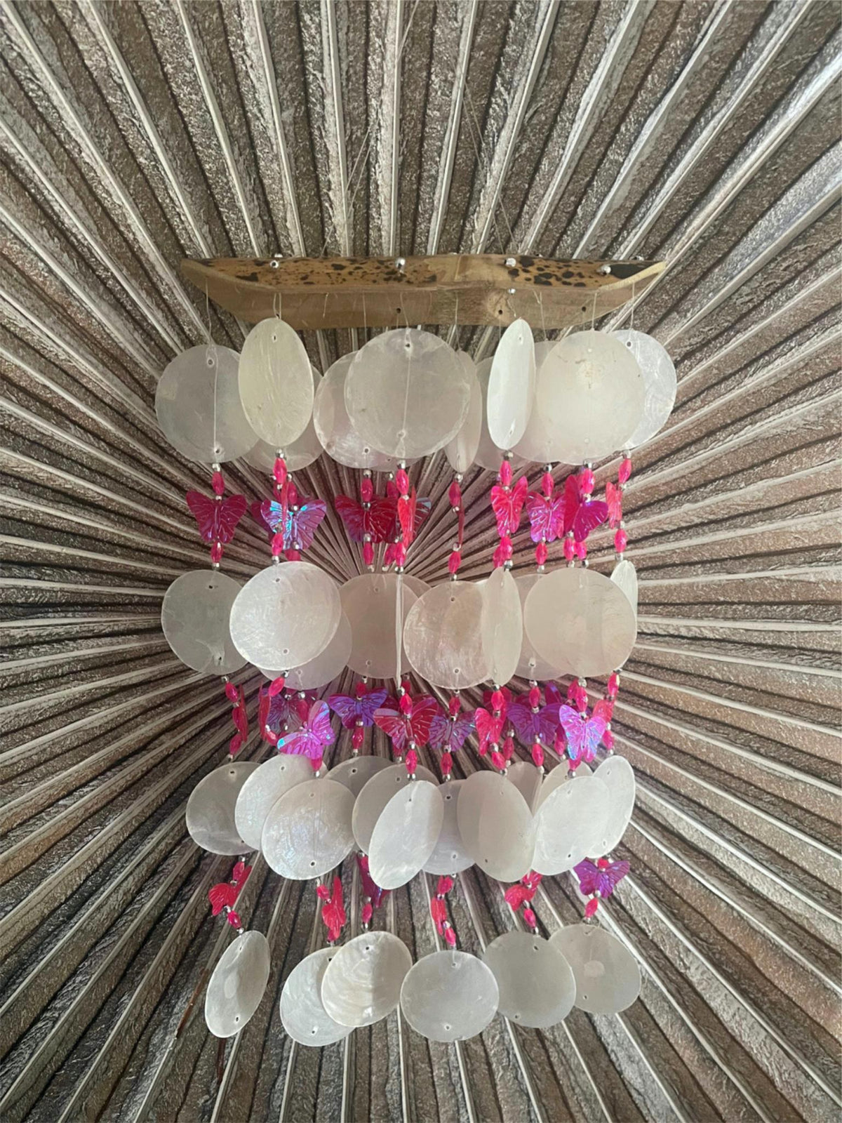 NEW Balinese Bamboo Bar Capiz Shell & Butterfly Windchime / Mobile - So Pretty!!