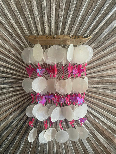 NEW Balinese Bamboo Bar Capiz Shell & Butterfly Windchime / Mobile - So  Pretty!!