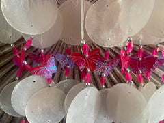 NEW Balinese Bamboo Bar Capiz Shell & Butterfly Windchime / Mobile - So Pretty!!