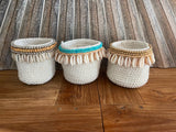 NEW Balinese Handmade Crochet Open Baskets with Shell Trim