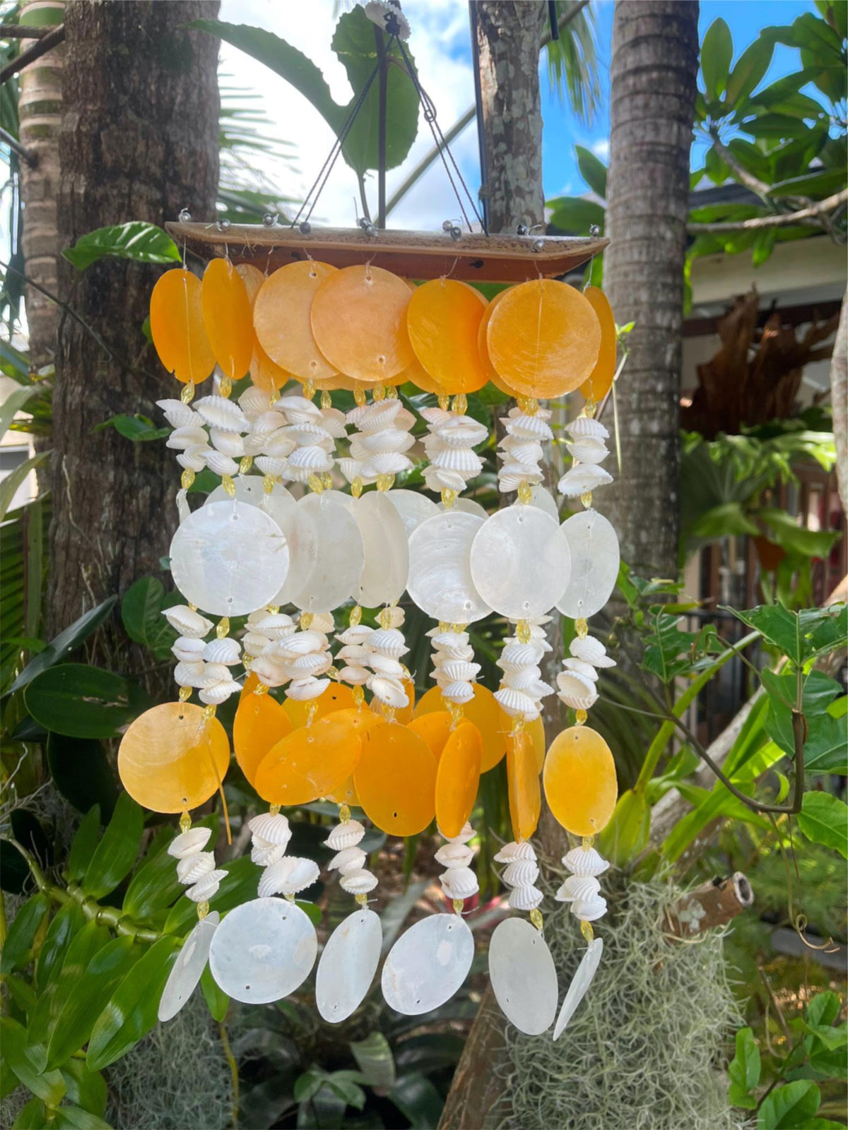 NEW Balinese Capiz & Natural Shell Windchime / Mobile - Bamboo Top Bali Chime