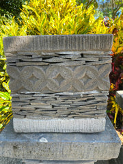 Balinese Hand Crafted & Inlaid Slate Pot w/Frangipani Carving - Bali Feature Pot