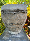 Balinese Hand Crafted & Inlaid Slate Pot w/Frangipani Carving - Bali Feature Pot