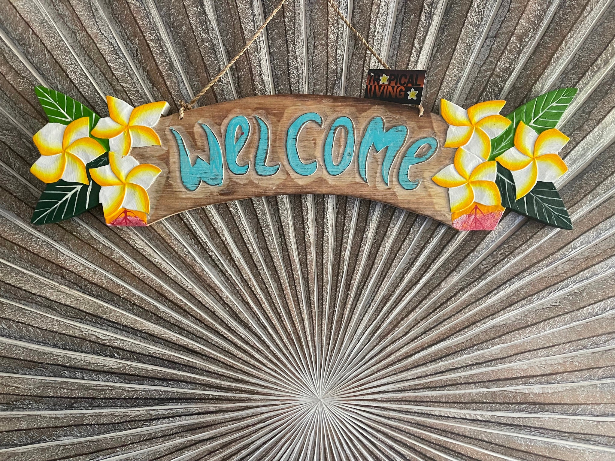 NEW Balinese Timber WELCOME Sign - Bali Frangipani Welcome Sign - 2 Colours/Tiki