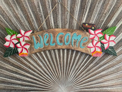 NEW Balinese Timber WELCOME Sign - Bali Frangipani Welcome Sign - 2 Colours/Tiki