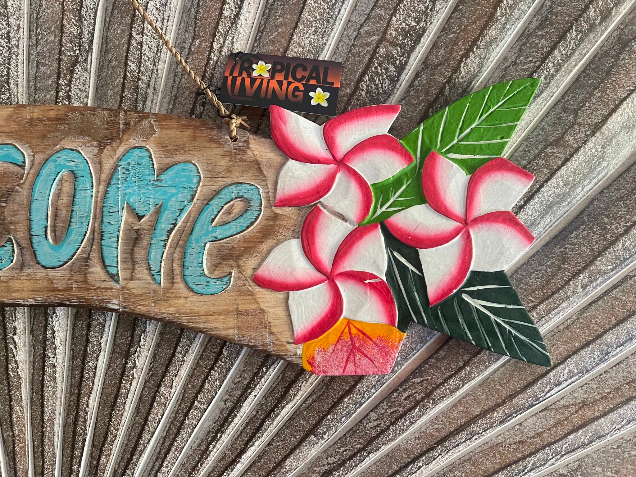 NEW Balinese Timber WELCOME Sign - Bali Frangipani Welcome Sign - 2 Colours/Tiki