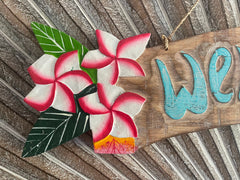 NEW Balinese Timber WELCOME Sign - Bali Frangipani Welcome Sign - 2 Colours/Tiki