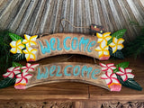 NEW Balinese Timber WELCOME Sign - Bali Frangipani Welcome Sign - 2 Colours/Tiki