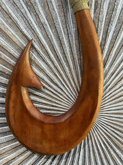 Hand Crafted Polynesian Fishing Hook Wall Art - NZ Maori Teak Wood Fishing Hook