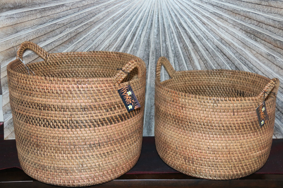 New Balinese Hand Woven Rattan Open Basket - 2 Sizes - Rattan Bali Basket