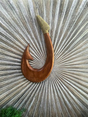 Hand Crafted Polynesian Fishing Hook Wall Art - NZ Maori Teak Wood Fishing Hook