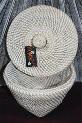 New Balinese Hand Woven Rattan Basket with Lid / Bali Rice Basket