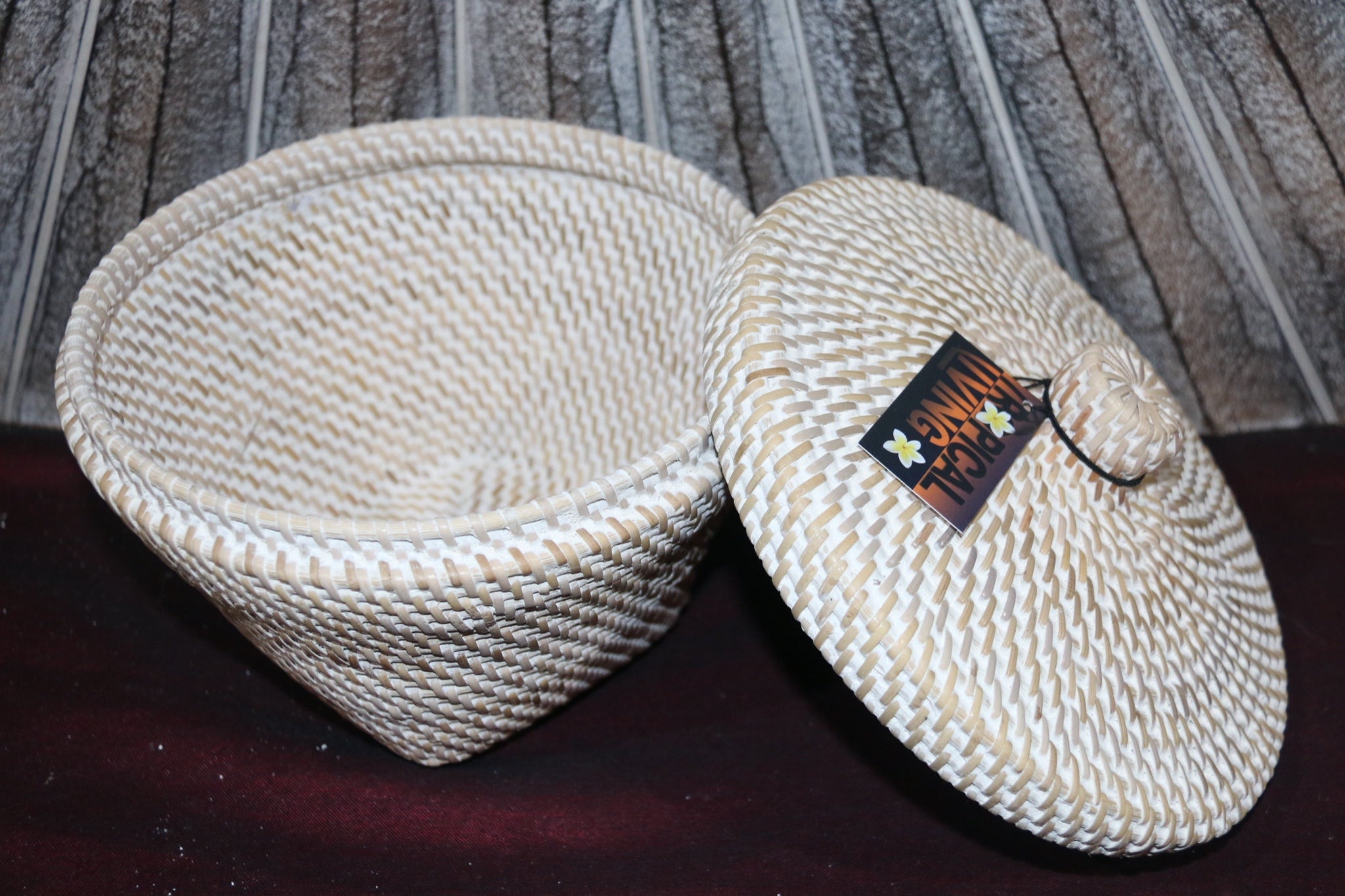 New Balinese Hand Woven Rattan Basket with Lid / Bali Rice Basket