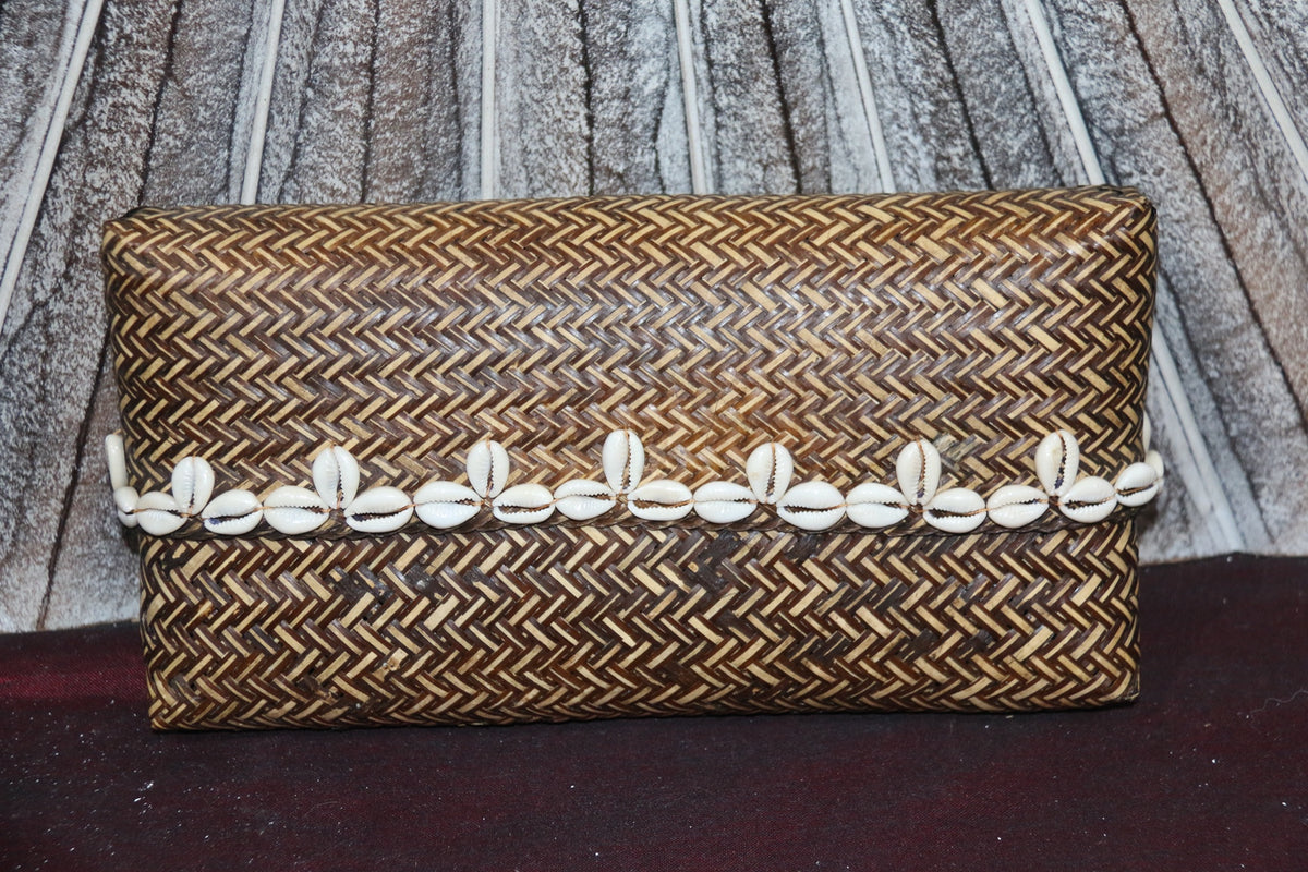 NEW Balinese Hand Woven Clutch Purse with Shell Trim - Bali Bag