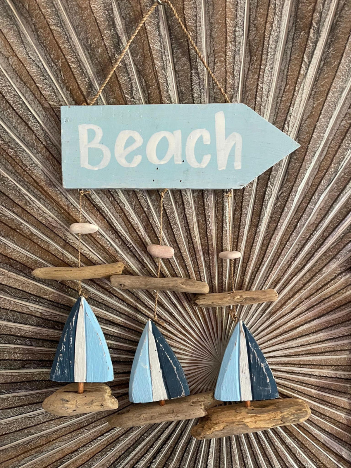 NEW Balinese Timber BEACH Sign w/Sailing Boats - Bali Sail Boat BEACH Sign