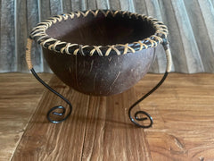 NEW Balinese Hand Crafted Coconut Bowl on Metal Legs - Bali Coconut Bowl