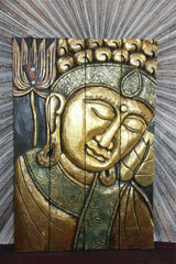 Balinese Hand Carved Wood Hinged Buddha Wall Panel - Bali Buddha Wall Panel 60cm