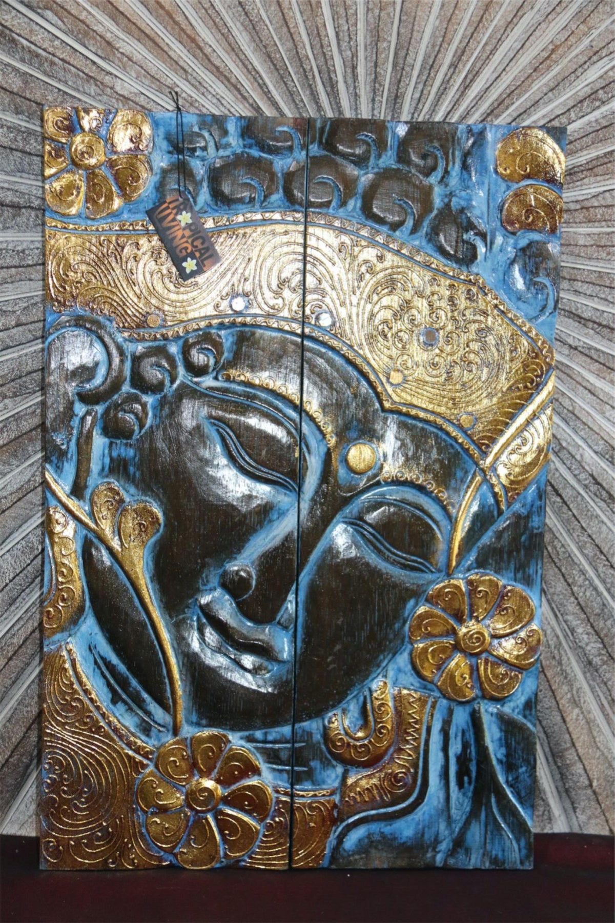 Balinese Hand Carved Wood Hinged Buddha Wall Panel - Bali Buddha Wall Panel 60cm