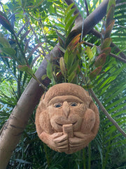 NEW Balinese Hand Crafted & Carved Coconut Monkey Hanging Pot - Bali Coconut Pot