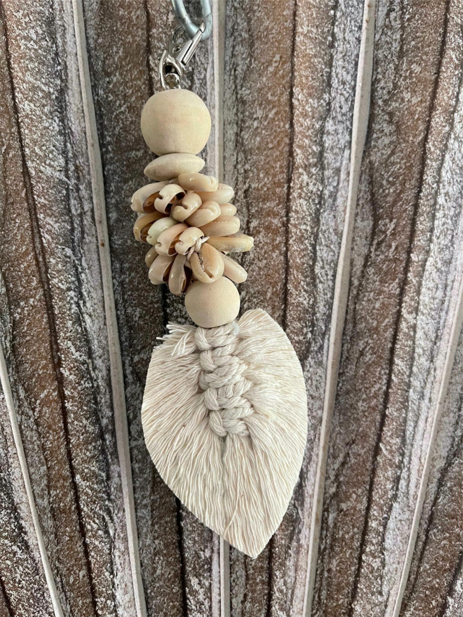 Bali Key Ring NEW Hand Crafted Balinese Shell-Leaf Keyring or Bag Tag - Bali Boho Sh ...