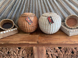 New Balinese Hand Woven Rattan Basket with Lid / Bali Ball Shape Basket - 2 Col.