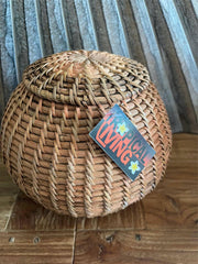 New Balinese Hand Woven Rattan Basket with Lid / Bali Ball Shape Basket - 2 Col.