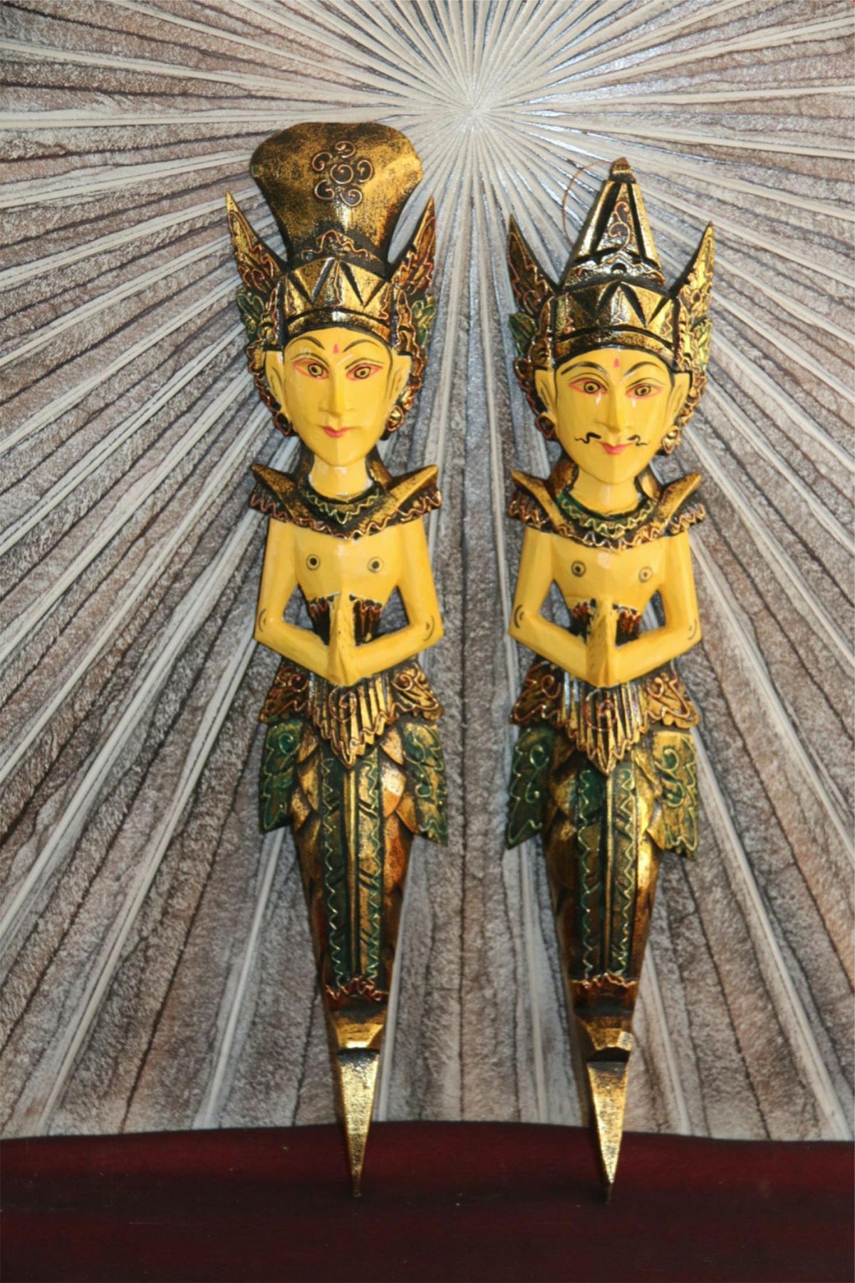 NEW Balinese Hindu Rama & Shinta Wood Carved Wall Sculptures 50cm BALI Wall Art