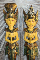 NEW Balinese Hindu Rama & Shinta Wood Carved Wall Sculptures 50cm BALI Wall Art