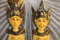 NEW Balinese Hindu Rama & Shinta Wood Carved Wall Sculptures 50cm BALI Wall Art