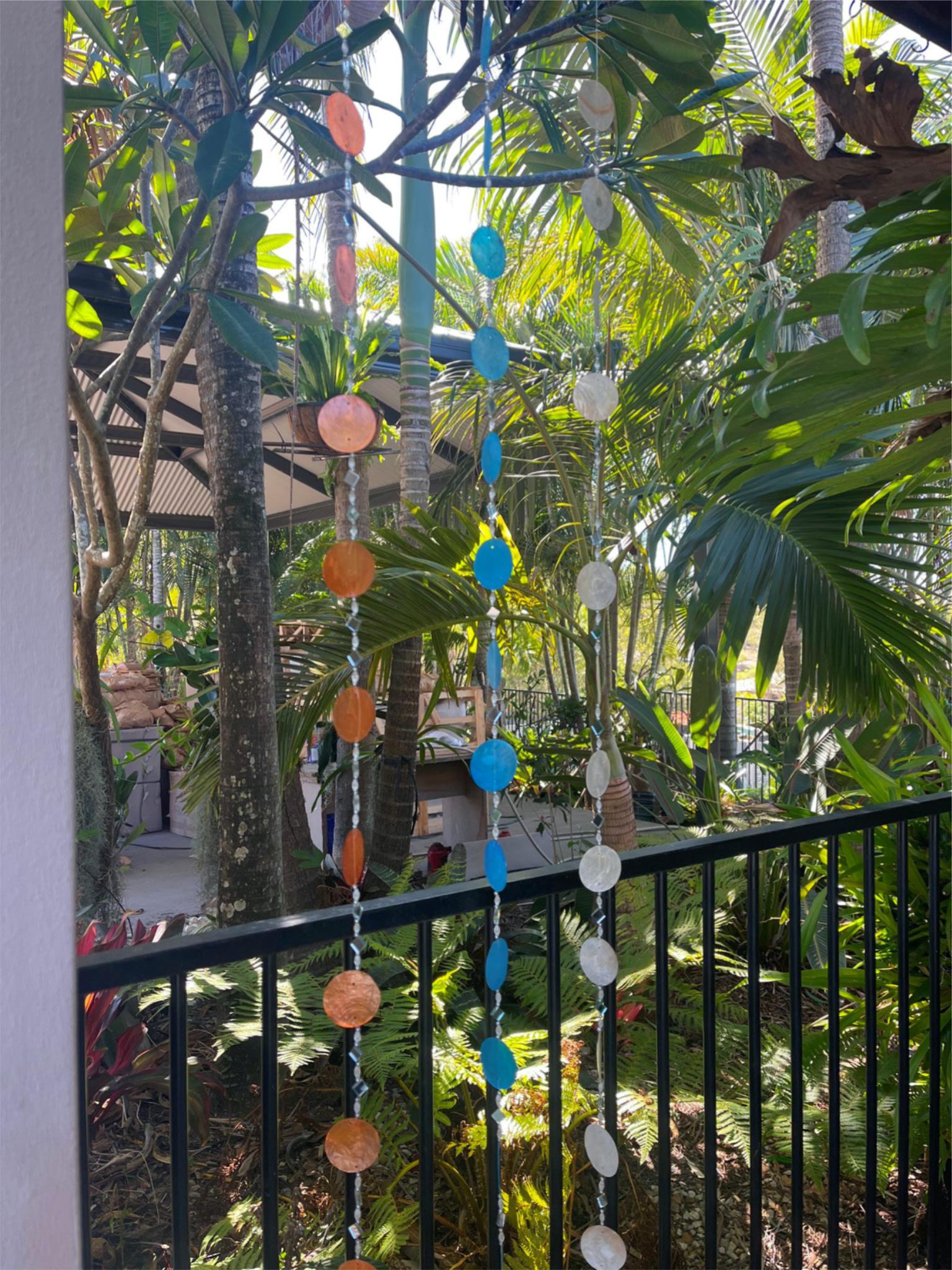 Blue Bali Shell NEW Balinese Capiz Shell with Mirror Hanging Strand / Mobile - Bali Sh ...