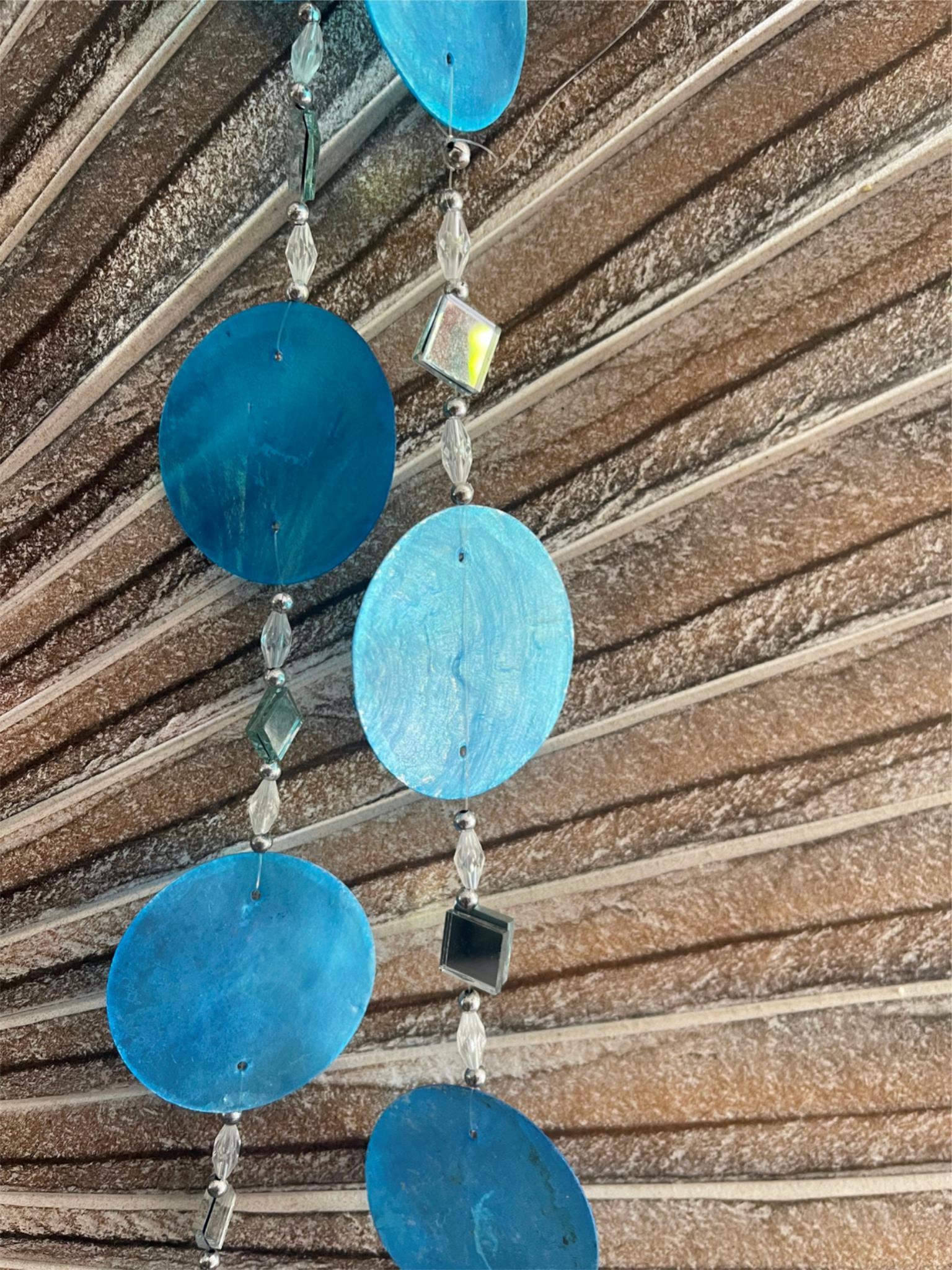 Blue Bali Shell NEW Balinese Capiz Shell with Mirror Hanging Strand / Mobile - Bali Sh ...