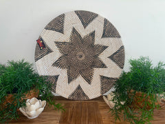 NEW Bali Woven Rattan Platter with Motif - Balinese Woven Rattan Wall Art 50cm