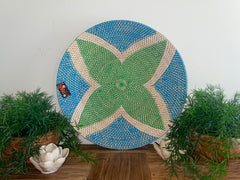 NEW Bali Woven Rattan Platter with Motif - Balinese Woven Rattan Wall Art 50cm