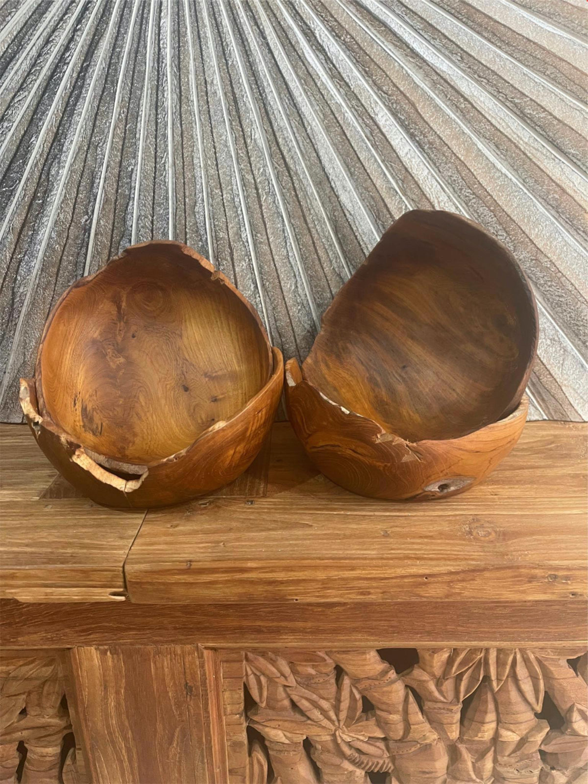 NEW Balinese Hand Crafted Teak Root Wooden Bowl - Bali Teak Wood Bowl 20cm