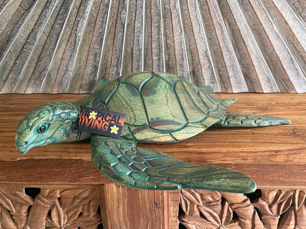 NEW Balinese Hand Carved & Crafted Suar Wood Turtle Sculpture - Bali Turtle Art