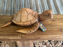 NEW Balinese Hand Carved & Crafted Suar Wood Turtle Sculpture - Bali Turtle Art