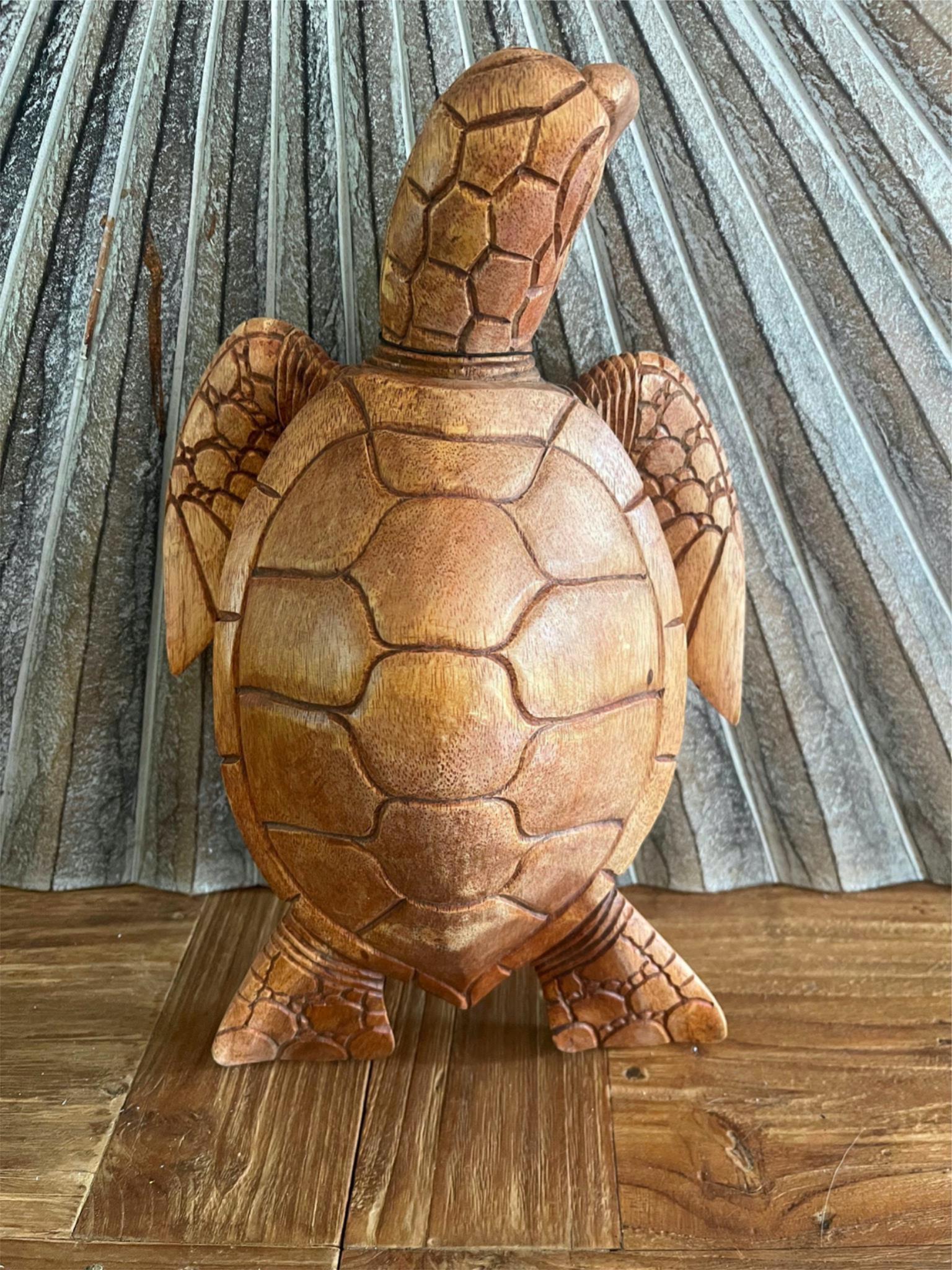 NEW Balinese Hand Carved & Crafted Suar Wood Turtle Sculpture - Bali Turtle Art