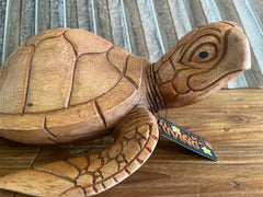 NEW Balinese Hand Carved & Crafted Suar Wood Turtle Sculpture - Bali Turtle Art