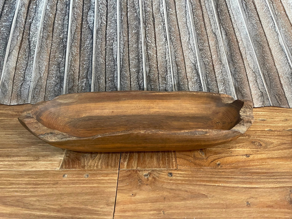 NEW Balinese Hand Crafted Teak Root Wooden Bowl - Bali Teak Wood Boat Bowl 40cm