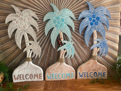 NEW Balinese Timber PALM TREE WELCOME Sign