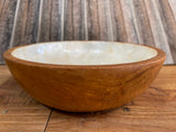 NEW Balinese Hand Crafted Teak Wood Bowl w/Capiz Shell Trim - 15cm