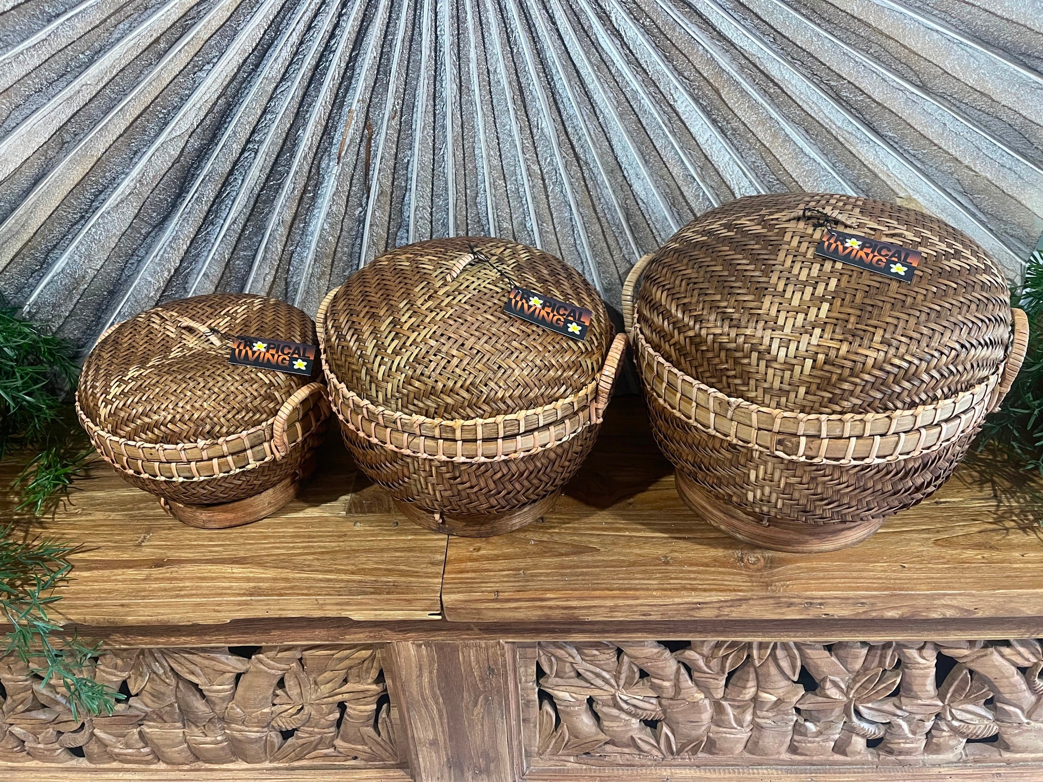 NEW Balinese Hand Woven Small Basket w/lid - Available in 3 Sizes - Bali Basket