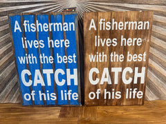 Brand New Bali Handmade FISHERMAN Sign - Fisherman Lives Here with Catch of Life