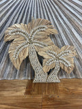 Balinese Hand Crafted Double Palm Tree Wall Art w/Shell Trim - Bali Palm Tree
