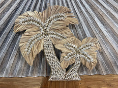 Balinese Hand Crafted Double Palm Tree Wall Art w/Shell Trim - Bali Palm Tree