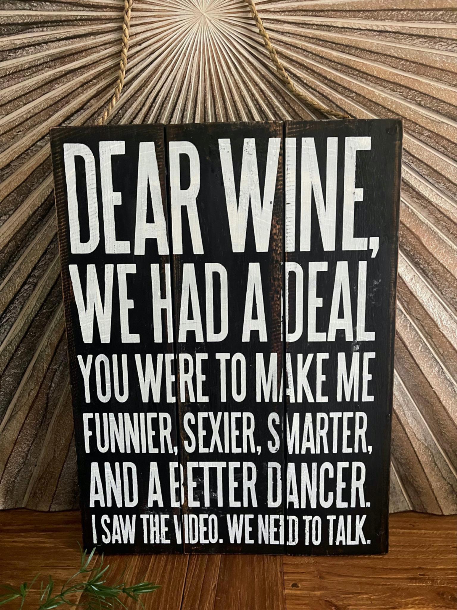 NEW Balinese Hand Crafted DEAR WINE Sign - Fun Bar Signs - Bali Bar Sign