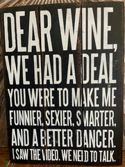 NEW Balinese Hand Crafted DEAR WINE Sign - Fun Bar Signs - Bali Bar Sign