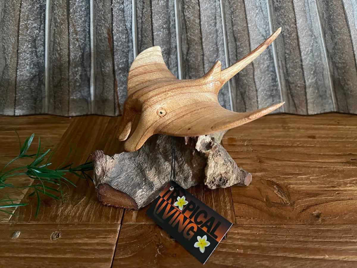 NEW Balinese Hand Carved & Crafted Suar Wood Manta Ray Sculpture - Bali Carving